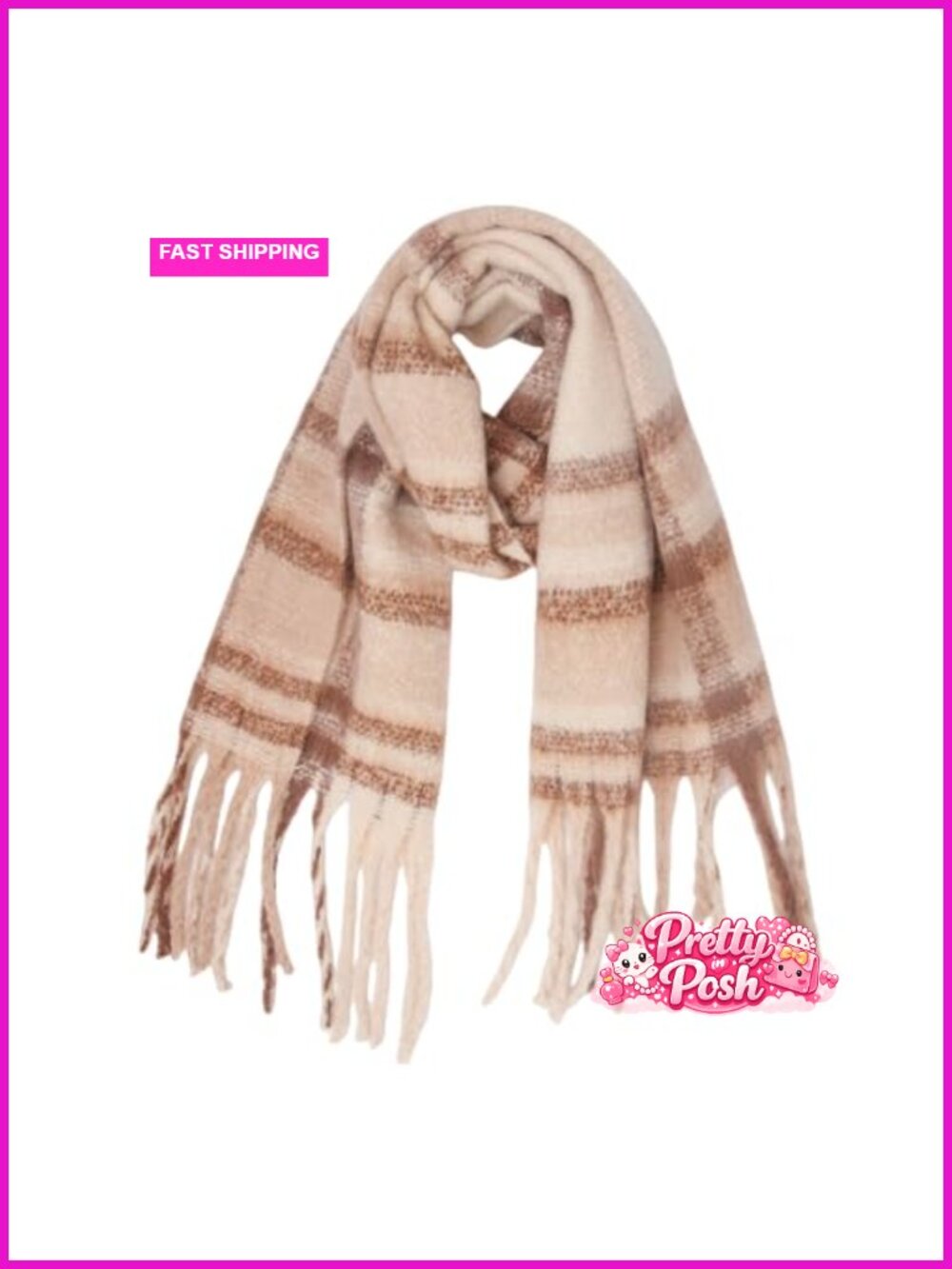 Oversized Chunky Plaid Winter Scarf Soft Warm Tassel Shawl Women